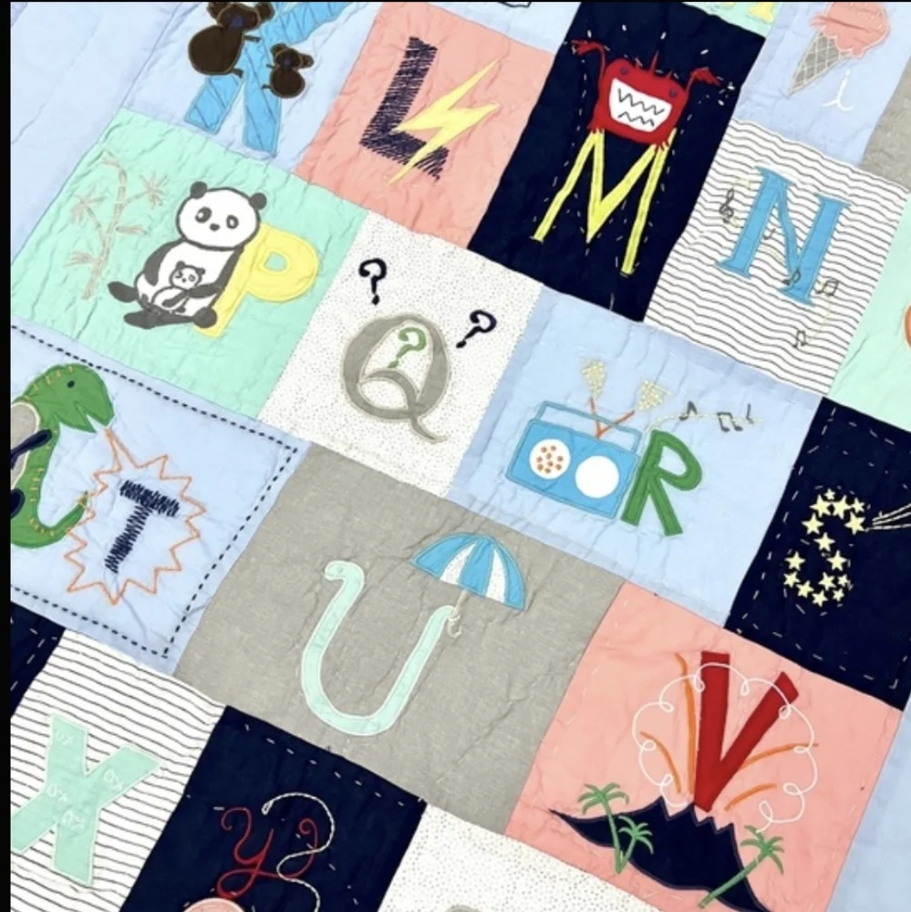 New ABC Animal Embroidery patchwork quilt 100% Cotton BLANKET